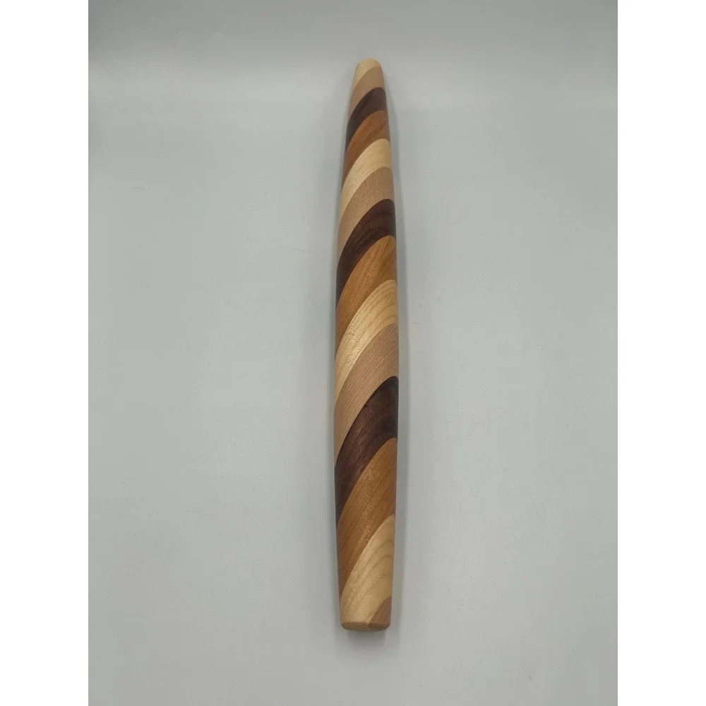 Handmade Amish Rolling Pin Mixed Hardwood French Tapered Striped Wood Pastry